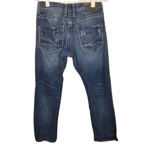 BKE Denim Mens 32R Blue Dark Wash Carter Straight Jeans Distressed Casual Pants - Picture 6 of 7